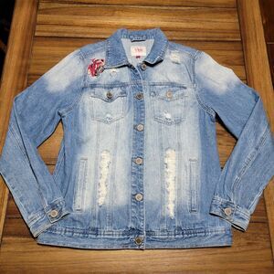YMI Love Jeans Denim Jacket w/ Embroidered Roses - Size Large*